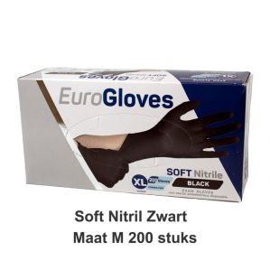 Handschoen Soft Nitril Poedervrij Zwart 200st M