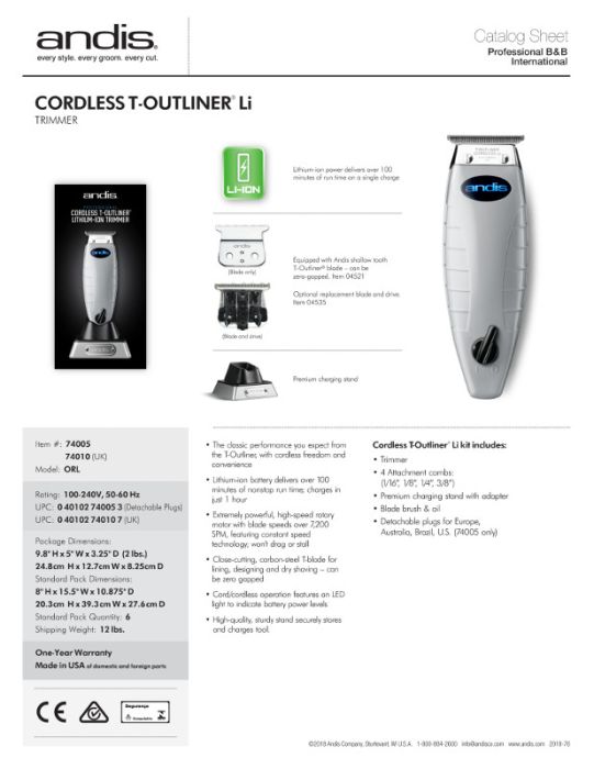 Andis Trimmer T-Outliner Cordless